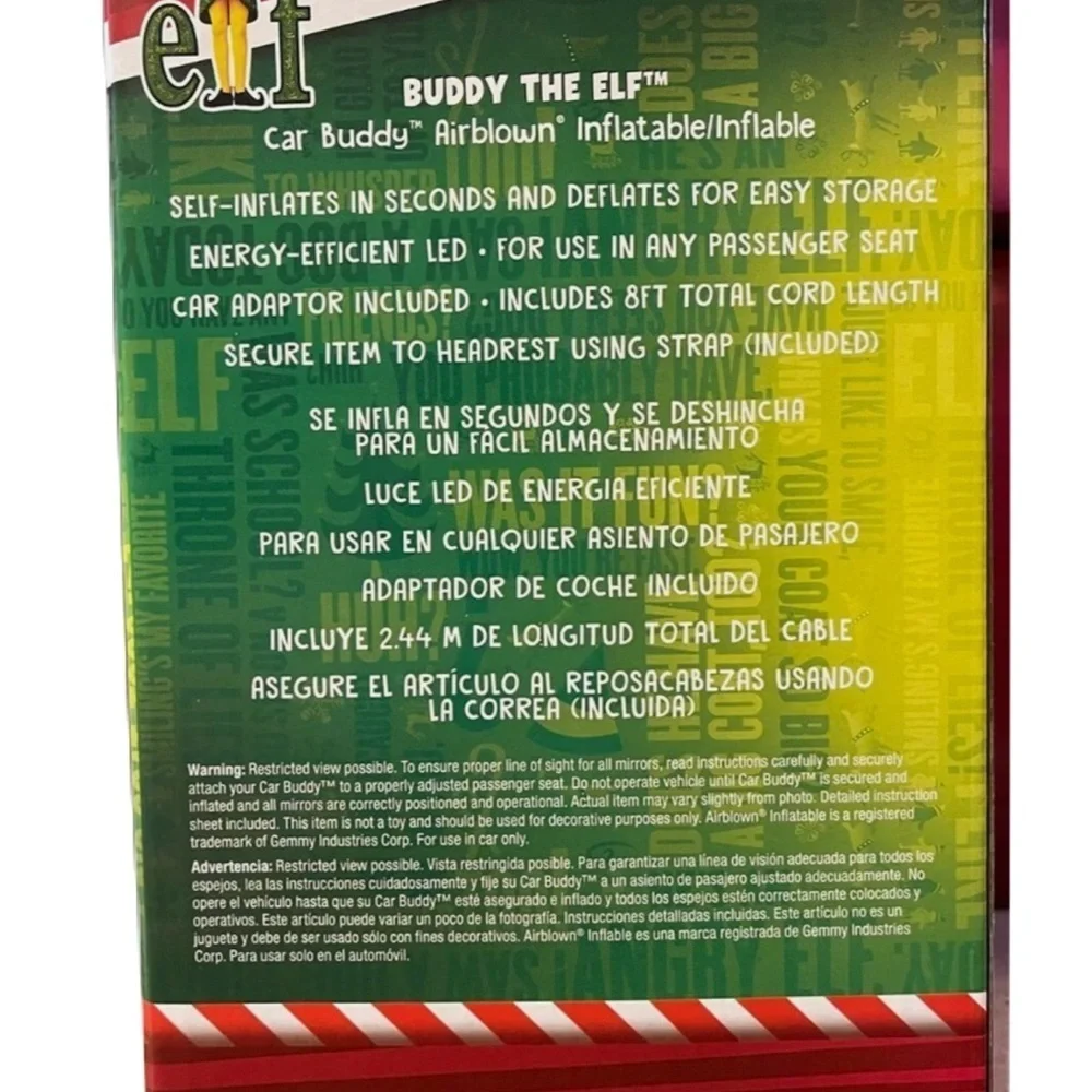 Buddy the Elf Car Buddy Inflatable NEW Christmas Decor Blow Up